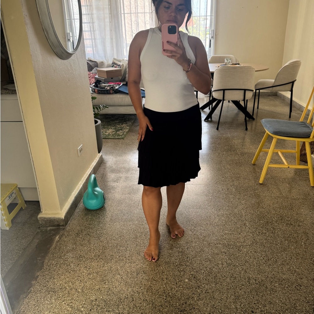 LOFT Black Wrap Ruffled Knee-Length Skirt